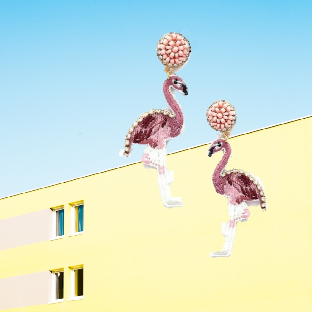 Beaded Pink Flamingo Earrings